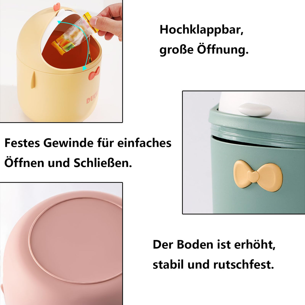DYOUen Tisch Mülleimer mit Deckel Mini Mülleimer Netter Cartoon Mülleimer für Arbeitstische, Büros, Zuhause (grün)