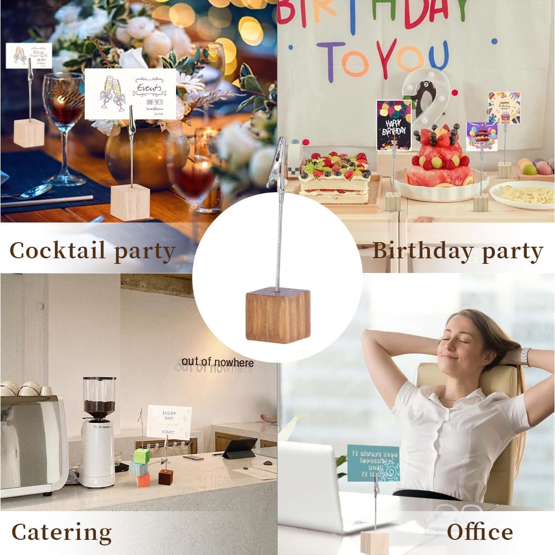 10 Stück Fotohalter mit Klammern, Tischkartenhalter Clip aus Holz, Kartenständer für Hausdekoration, Party und Büro, Elegante Präsentation