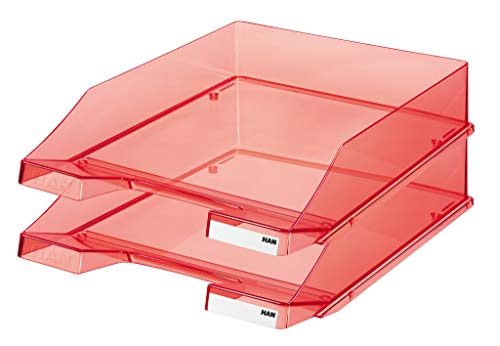 HAN Briefablage KLASSIK TRANSPARENT, 6 STÜCK, moderne, transparente und stapelbare Ablage im frischen Design bis Format A4/C4, 1026-X-29, transparent-rot