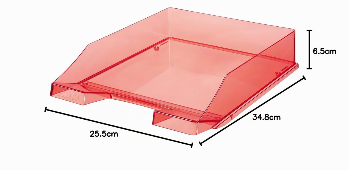 HAN Briefablage KLASSIK TRANSPARENT, 6 STÜCK, moderne, transparente und stapelbare Ablage im frischen Design bis Format A4/C4, 1026-X-29, transparent-rot