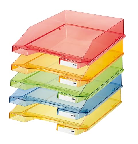 HAN Briefablage KLASSIK TRANSPARENT, 6 STÜCK, moderne, transparente und stapelbare Ablage im frischen Design bis Format A4/C4, 1026-X-29, transparent-rot