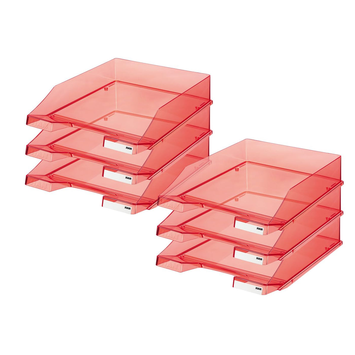 HAN Briefablage KLASSIK TRANSPARENT, 6 STÜCK, moderne, transparente und stapelbare Ablage im frischen Design bis Format A4/C4, 1026-X-29, transparent-rot