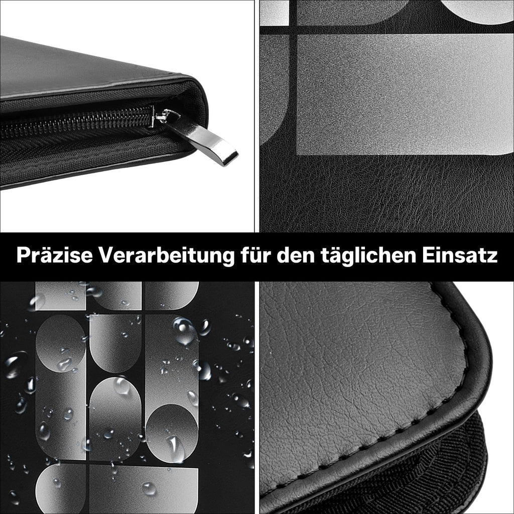 Schreibmappe A4 mit Reißverschluss Konferenzmappe A4 Leder Aktenmappe Organizer Mappe mit Notizblock Kartenfächern Schwarz