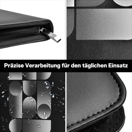 Schreibmappe A4 mit Reißverschluss Konferenzmappe A4 Leder Aktenmappe Organizer Mappe mit Notizblock Kartenfächern Schwarz