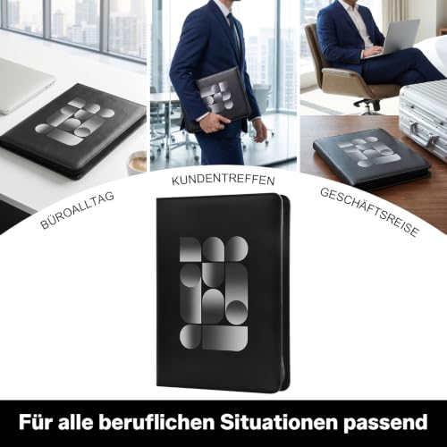 Schreibmappe A4 mit Reißverschluss Konferenzmappe A4 Leder Aktenmappe Organizer Mappe mit Notizblock Kartenfächern Schwarz