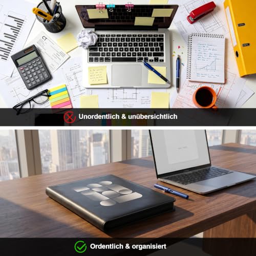 Schreibmappe A4 mit Reißverschluss Konferenzmappe A4 Leder Aktenmappe Organizer Mappe mit Notizblock Kartenfächern Schwarz