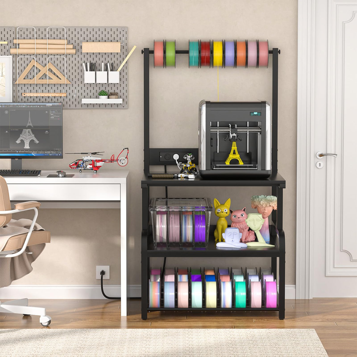 Homieasy 3D-Druckertisch mit Rollen & Ladestation, Schwarz