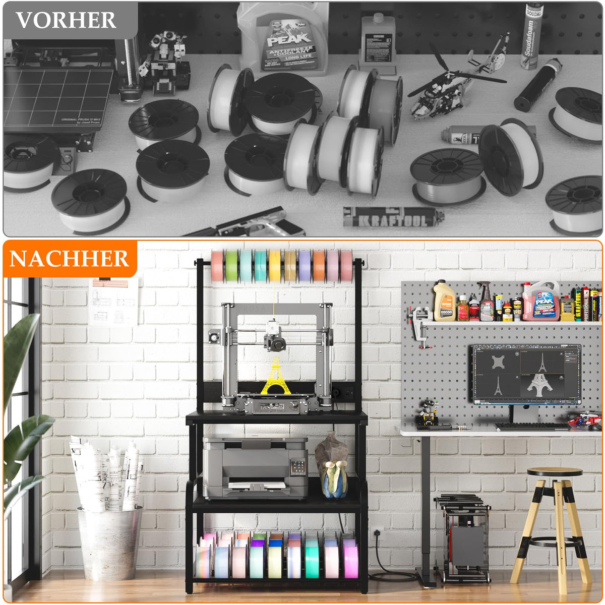 Homieasy 3D-Druckertisch mit Rollen & Ladestation, Schwarz