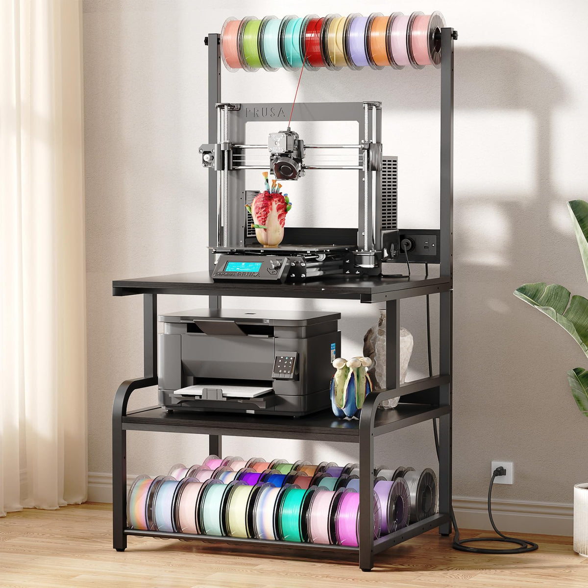 Homieasy 3D-Druckertisch mit Rollen & Ladestation, Schwarz