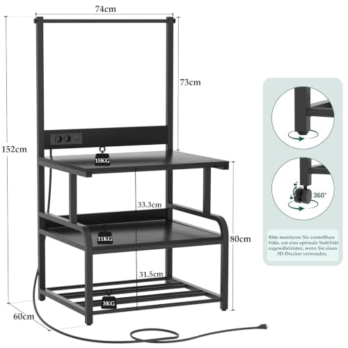 Homieasy 3D-Druckertisch mit Rollen & Ladestation, Schwarz