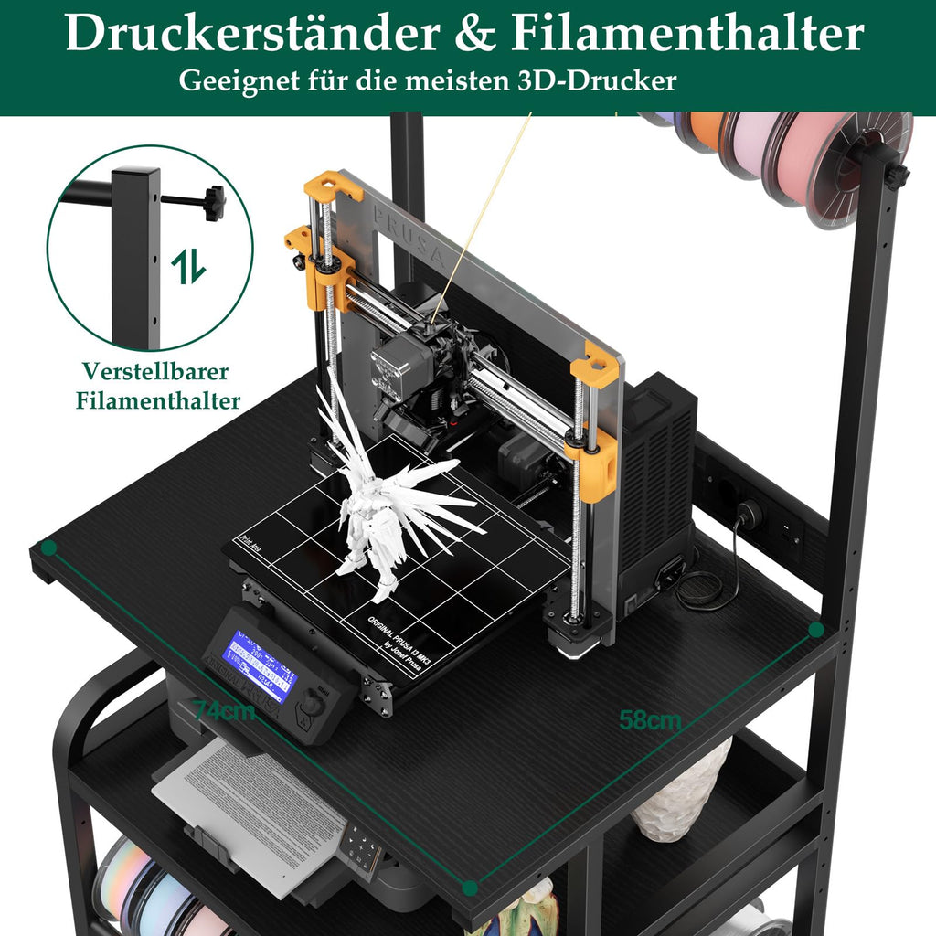 Homieasy 3D-Druckertisch mit Rollen & Ladestation, Schwarz