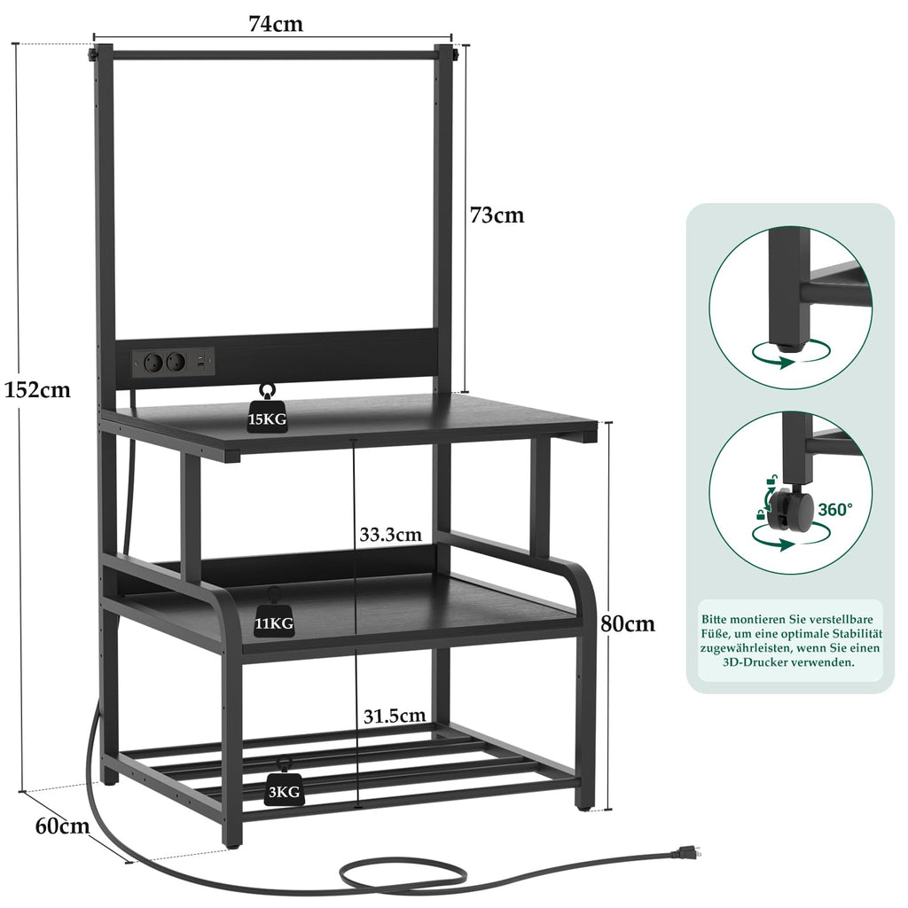 Homieasy 3D-Druckertisch mit Rollen & Ladestation, Schwarz