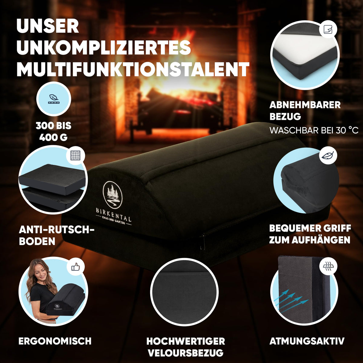 Birkental Fußstütze Schreibtisch – (TESTSIEGER) mit flauschiger Fußtasche – Ergonomisch höhenverstellbare, rutschfeste Fußablage – Büro und Schreibtisch Zubehör für Komfort - Fußbank- Fußhocker