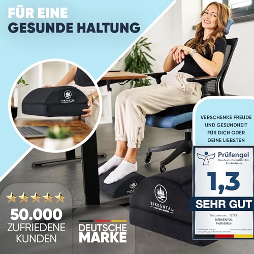 Birkental Fußstütze Schreibtisch – (TESTSIEGER) mit flauschiger Fußtasche – Ergonomisch höhenverstellbare, rutschfeste Fußablage – Büro und Schreibtisch Zubehör für Komfort - Fußbank- Fußhocker