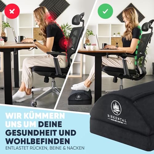 Birkental Fußstütze Schreibtisch – (TESTSIEGER) mit flauschiger Fußtasche – Ergonomisch höhenverstellbare, rutschfeste Fußablage – Büro und Schreibtisch Zubehör für Komfort - Fußbank- Fußhocker
