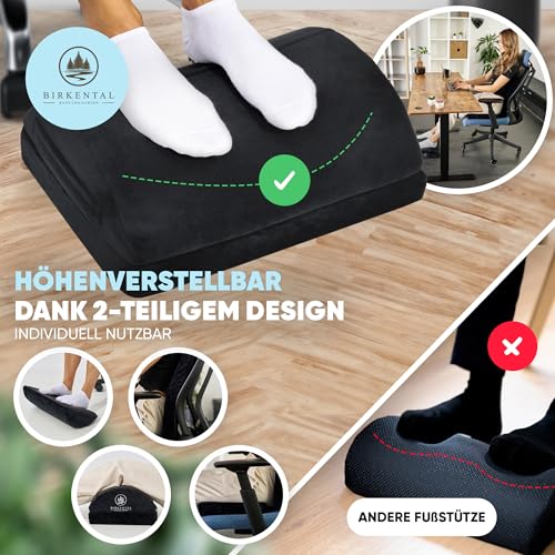 Birkental Fußstütze Schreibtisch – (TESTSIEGER) mit flauschiger Fußtasche – Ergonomisch höhenverstellbare, rutschfeste Fußablage – Büro und Schreibtisch Zubehör für Komfort - Fußbank- Fußhocker