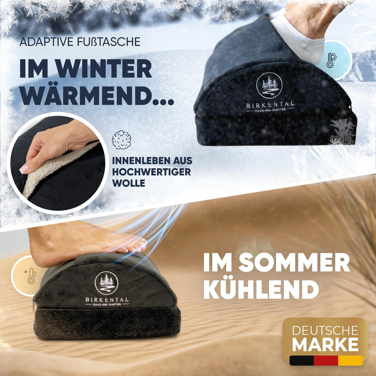 Birkental Fußstütze Schreibtisch – (TESTSIEGER) mit flauschiger Fußtasche – Ergonomisch höhenverstellbare, rutschfeste Fußablage – Büro und Schreibtisch Zubehör für Komfort - Fußbank- Fußhocker