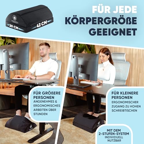 Birkental Fußstütze Schreibtisch – (TESTSIEGER) mit flauschiger Fußtasche – Ergonomisch höhenverstellbare, rutschfeste Fußablage – Büro und Schreibtisch Zubehör für Komfort - Fußbank- Fußhocker