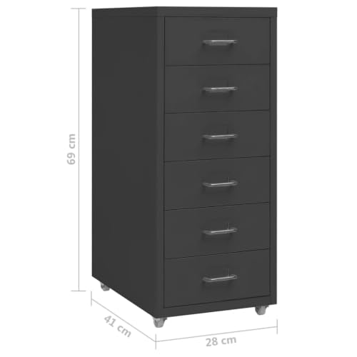 Aktenschrank mit 6 Schubladen Anthrazit - Mobiler Metall-Büroschrank mit Rollen, 28x41x69 cm