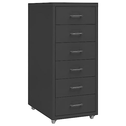 Aktenschrank mit 6 Schubladen Anthrazit - Mobiler Metall-Büroschrank mit Rollen, 28x41x69 cm