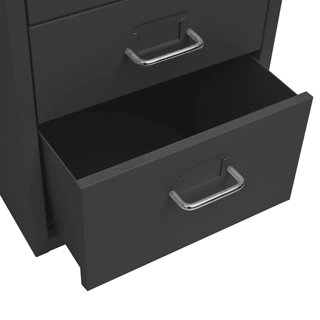 Aktenschrank mit 6 Schubladen Anthrazit - Mobiler Metall-Büroschrank mit Rollen, 28x41x69 cm