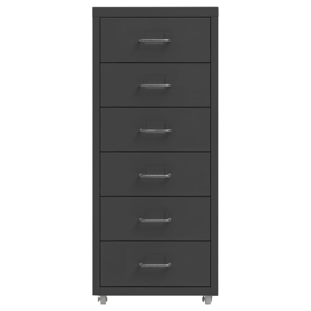Aktenschrank mit 6 Schubladen Anthrazit - Mobiler Metall-Büroschrank mit Rollen, 28x41x69 cm