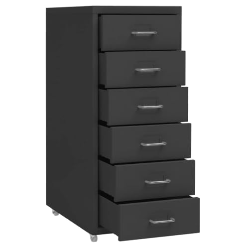 Aktenschrank mit 6 Schubladen Anthrazit - Mobiler Metall-Büroschrank mit Rollen, 28x41x69 cm