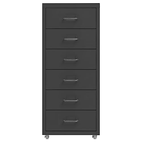 Aktenschrank mit 6 Schubladen Anthrazit - Mobiler Metall-Büroschrank mit Rollen, 28x41x69 cm