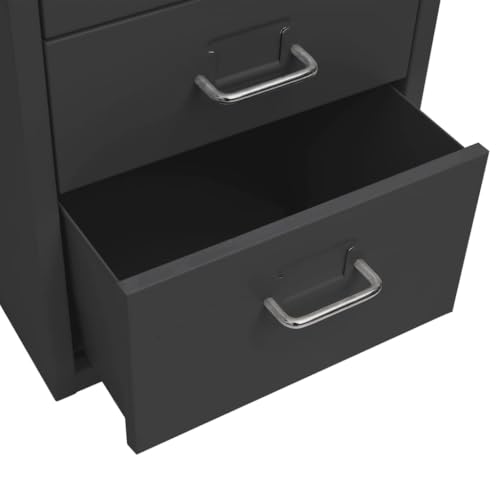 Aktenschrank mit 6 Schubladen Anthrazit - Mobiler Metall-Büroschrank mit Rollen, 28x41x69 cm