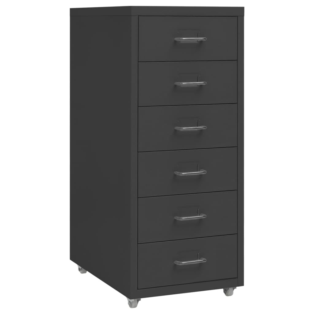 Aktenschrank mit 6 Schubladen Anthrazit - Mobiler Metall-Büroschrank mit Rollen, 28x41x69 cm