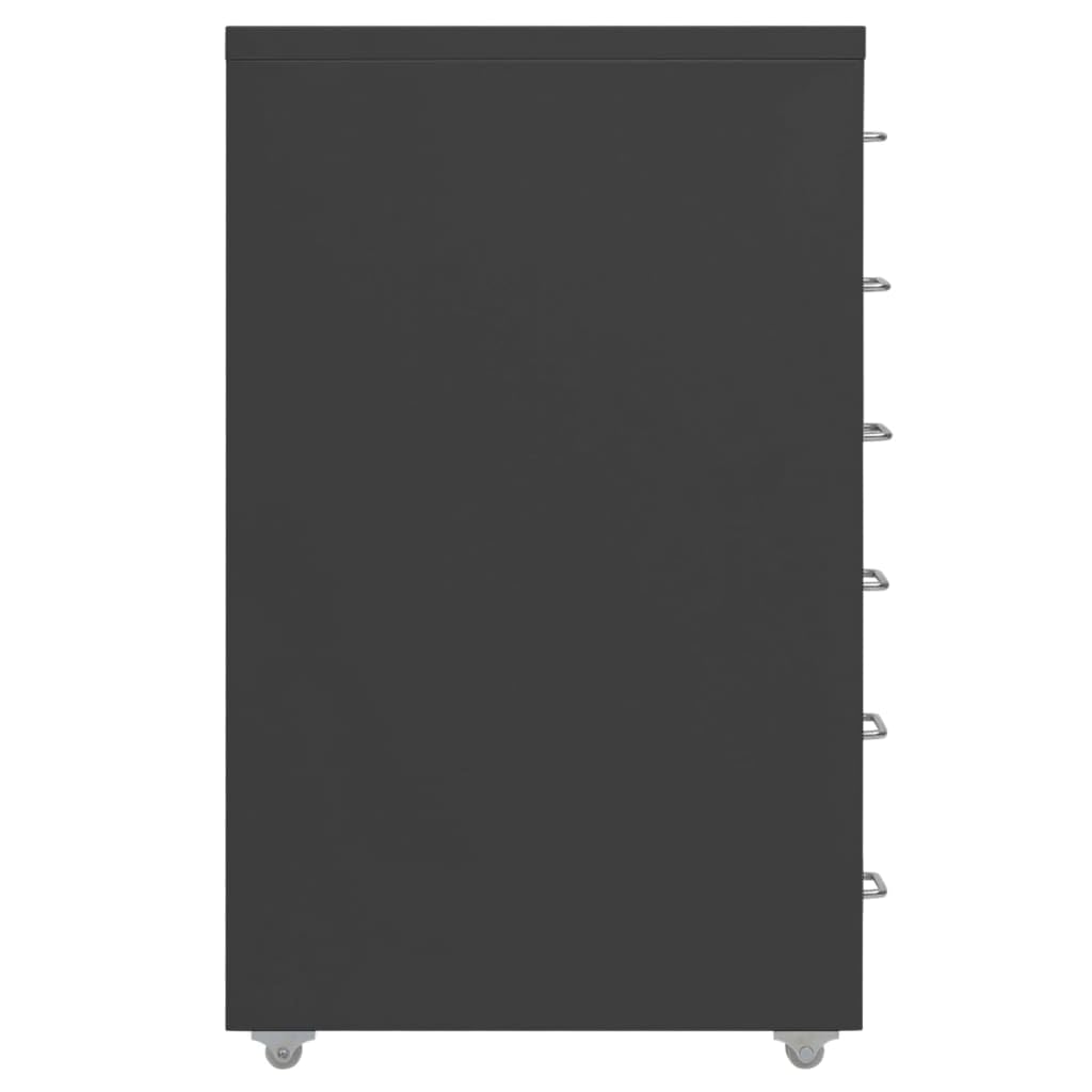 Aktenschrank mit 6 Schubladen Anthrazit - Mobiler Metall-Büroschrank mit Rollen, 28x41x69 cm