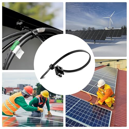 Kabelbinder mit Clip Kabelbinderhalter - 20X PV Kabelbinder UV Beständig mit Clip, Kabelbinder mit Randclip, Kabel binder mit Clip, für Solar Befestigungsclip, Solarmontageclip, Photovoltaik 20 CM