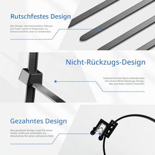 Kabelbinder mit Clip Kabelbinderhalter - 20X PV Kabelbinder UV Beständig mit Clip, Kabelbinder mit Randclip, Kabel binder mit Clip, für Solar Befestigungsclip, Solarmontageclip, Photovoltaik 20 CM