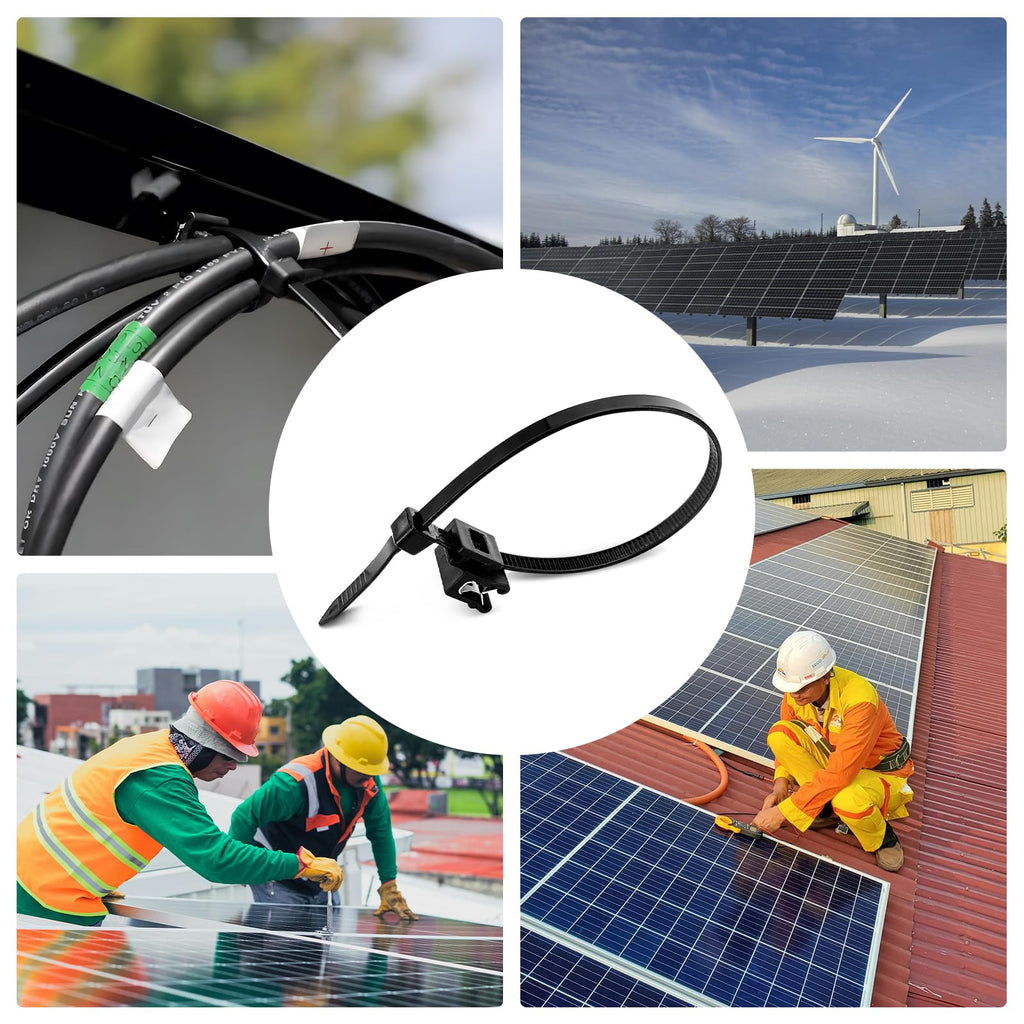 Kabelbinder mit Clip Kabelbinderhalter - 20X PV Kabelbinder UV Beständig mit Clip, Kabelbinder mit Randclip, Kabel binder mit Clip, für Solar Befestigungsclip, Solarmontageclip, Photovoltaik 20 CM