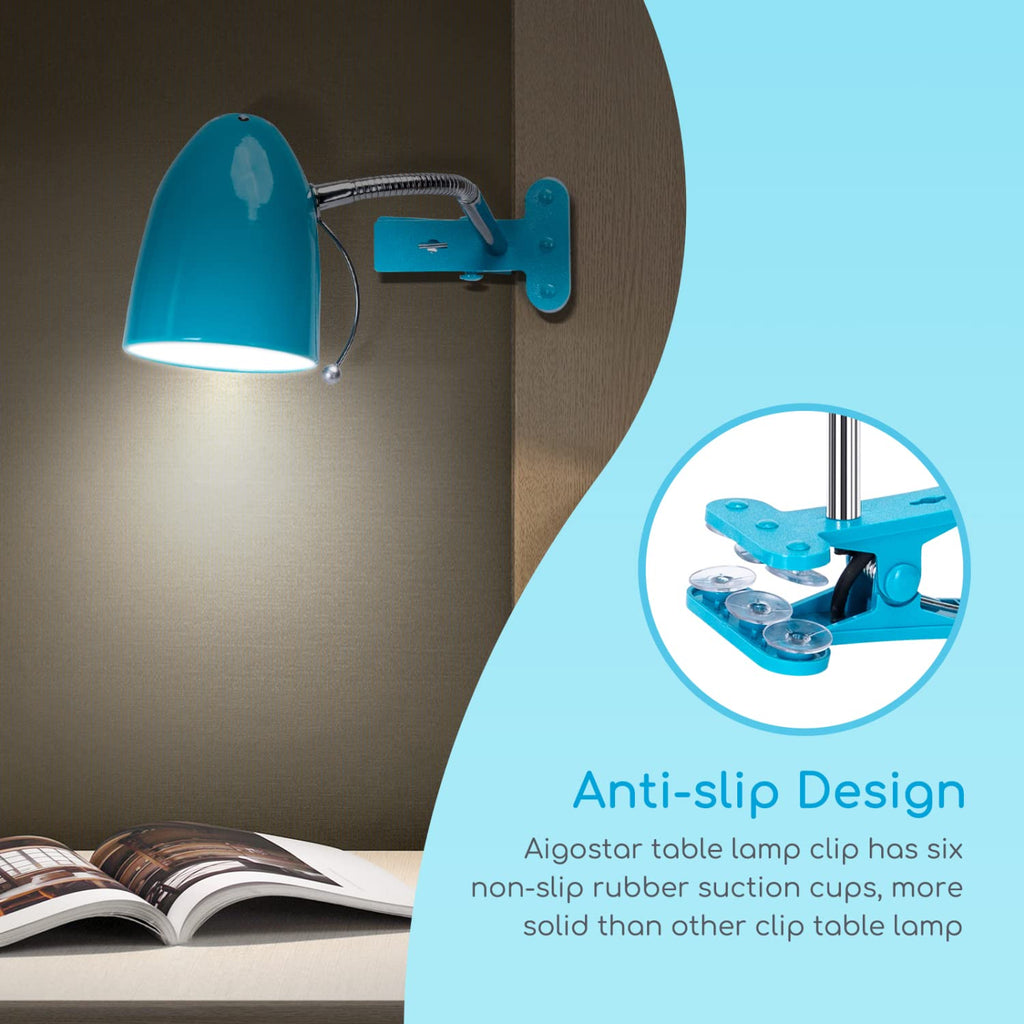 Aigostar Klemmlampe Retro E27, Schreibtischlampe Klemmbar, Ohne Glühbirne, Flexibler Metallarm, 153cm Kabel mit Schalter, Leselampe Bett, Klemmleuchte, Blau