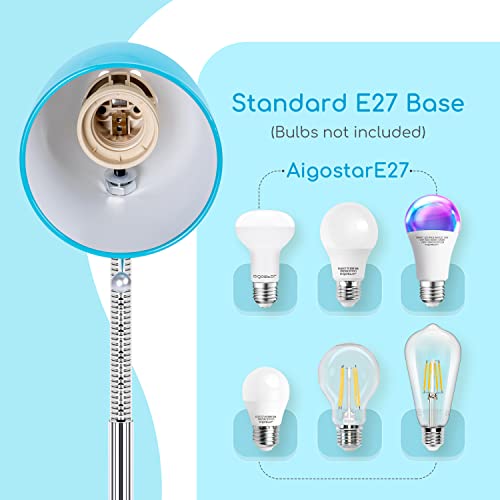 Aigostar Klemmlampe Retro E27, Schreibtischlampe Klemmbar, Ohne Glühbirne, Flexibler Metallarm, 153cm Kabel mit Schalter, Leselampe Bett, Klemmleuchte, Blau