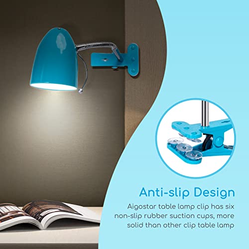 Aigostar Klemmlampe Retro E27, Schreibtischlampe Klemmbar, Ohne Glühbirne, Flexibler Metallarm, 153cm Kabel mit Schalter, Leselampe Bett, Klemmleuchte, Blau