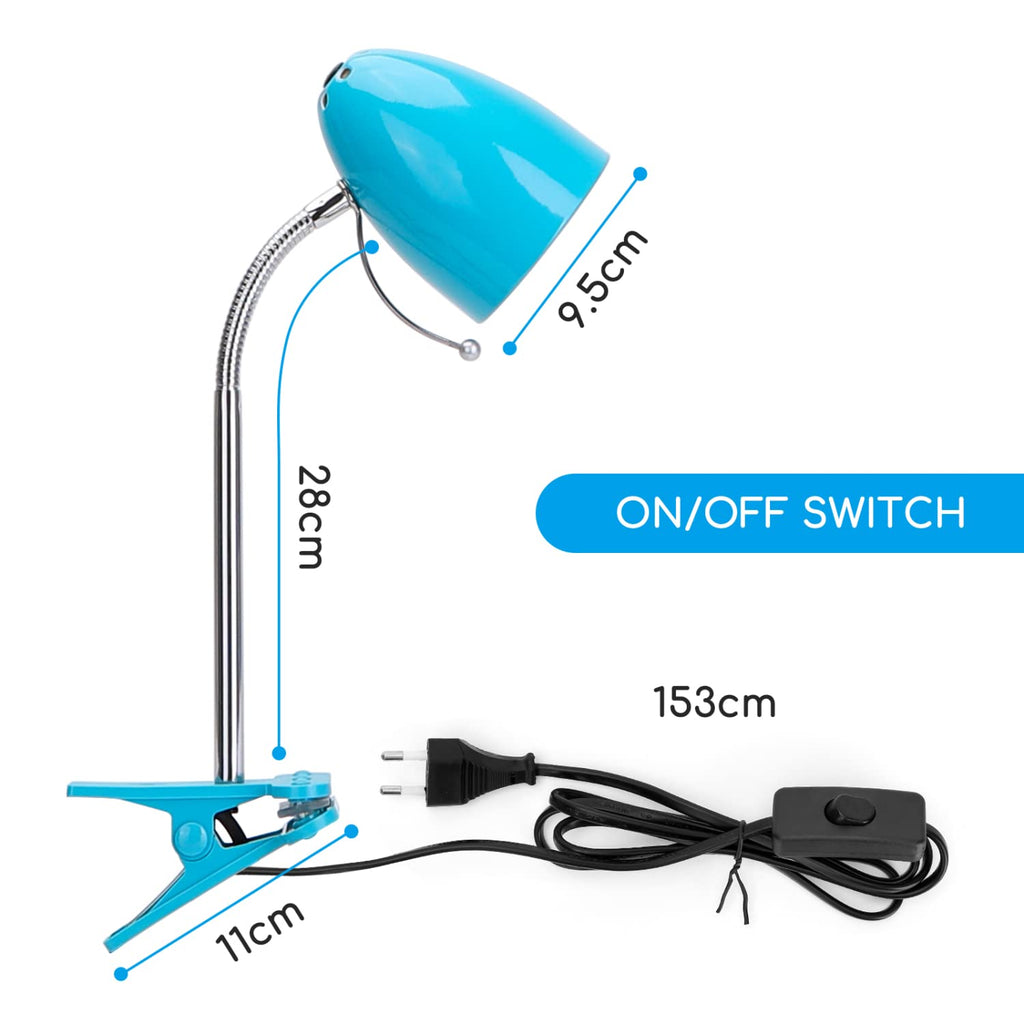Aigostar Klemmlampe Retro E27, Schreibtischlampe Klemmbar, Ohne Glühbirne, Flexibler Metallarm, 153cm Kabel mit Schalter, Leselampe Bett, Klemmleuchte, Blau