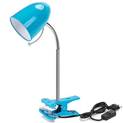 Aigostar Klemmlampe Retro E27, Schreibtischlampe Klemmbar, Ohne Glühbirne, Flexibler Metallarm, 153cm Kabel mit Schalter, Leselampe Bett, Klemmleuchte, Blau