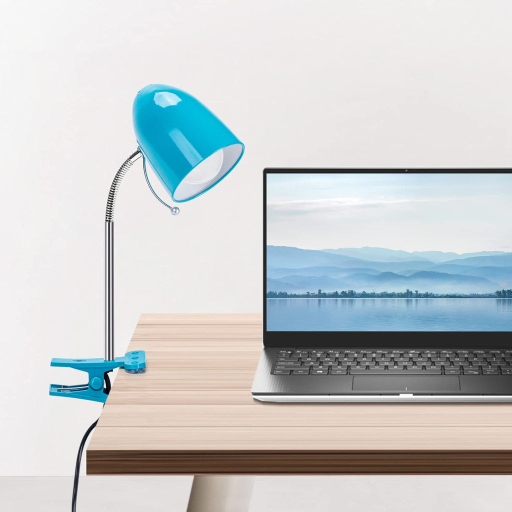 Aigostar Klemmlampe Retro E27, Schreibtischlampe Klemmbar, Ohne Glühbirne, Flexibler Metallarm, 153cm Kabel mit Schalter, Leselampe Bett, Klemmleuchte, Blau