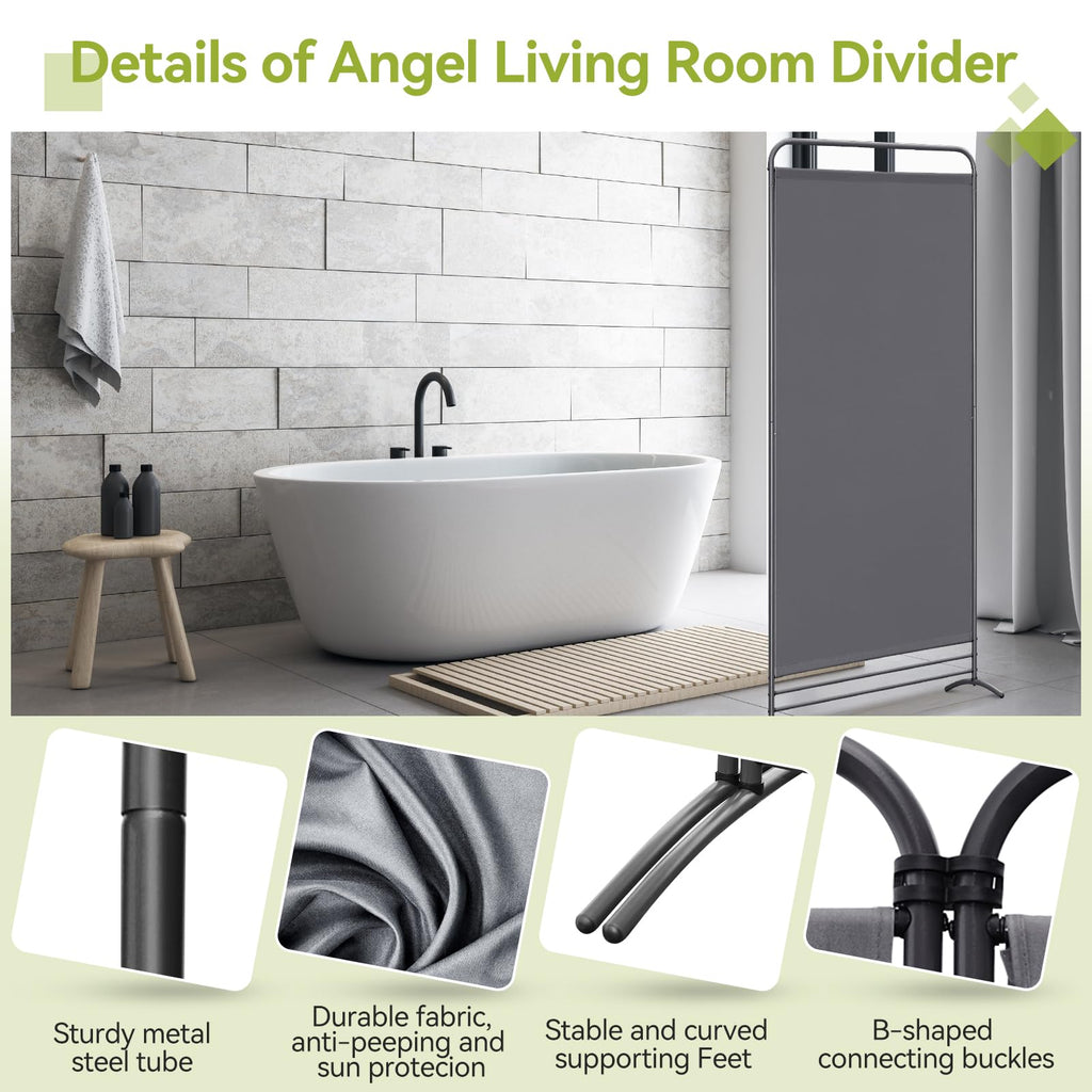 Angel Living Paravent 1 Teilig Klappbar Raumteiler Freistehend Sichtschutzwand Raumteiler Stellwand Trennwand Sichtschutz für Büros, Balkon,Schlafzimmer,Außengarten,81cm x 180cm Grau