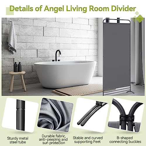 Angel Living Paravent 1 Teilig Klappbar Raumteiler Freistehend Sichtschutzwand Raumteiler Stellwand Trennwand Sichtschutz für Büros, Balkon,Schlafzimmer,Außengarten,81cm x 180cm Grau