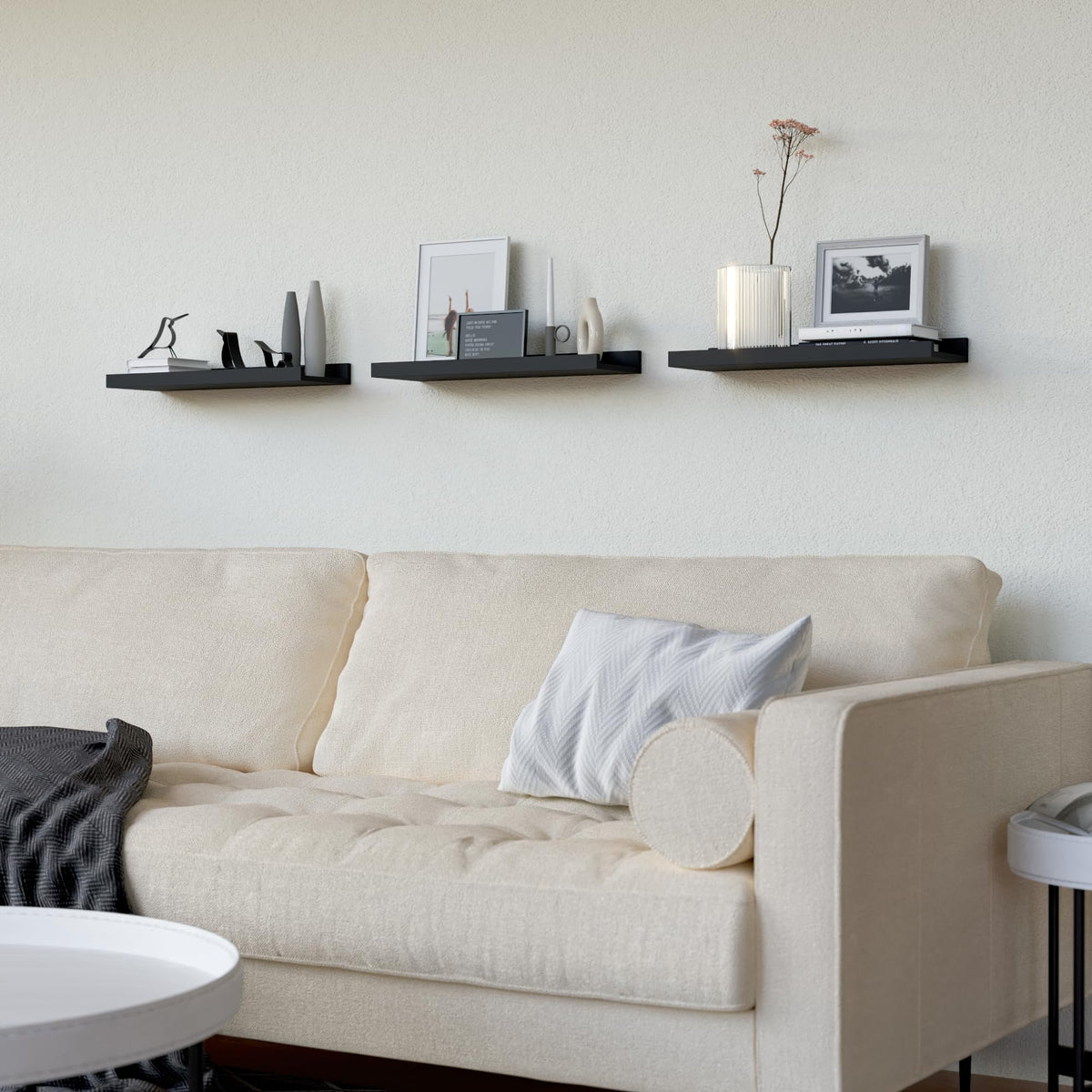 RICHER HOUSE Wandregal Schwarz, 40x13 cm, Schweberegal aus MDF Holz,3er Set