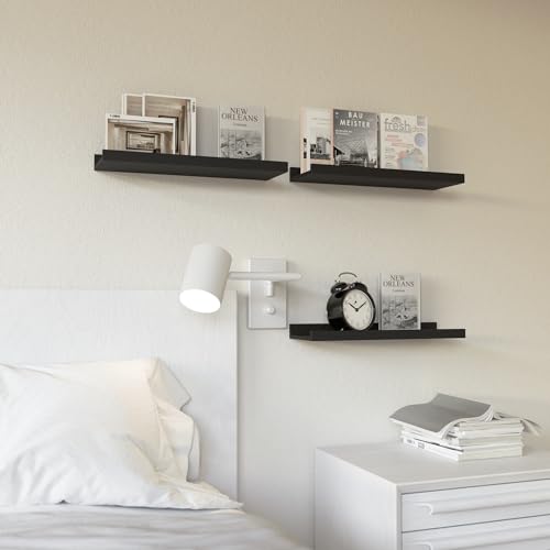 RICHER HOUSE Wandregal Schwarz, 40x13 cm, Schweberegal aus MDF Holz,3er Set