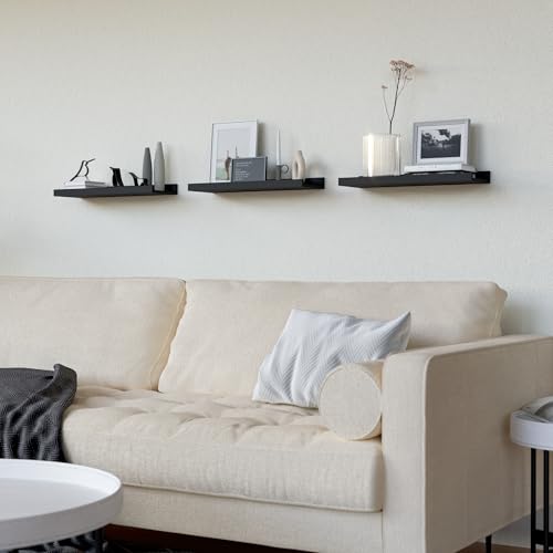 RICHER HOUSE Wandregal Schwarz, 40x13 cm, Schweberegal aus MDF Holz,3er Set