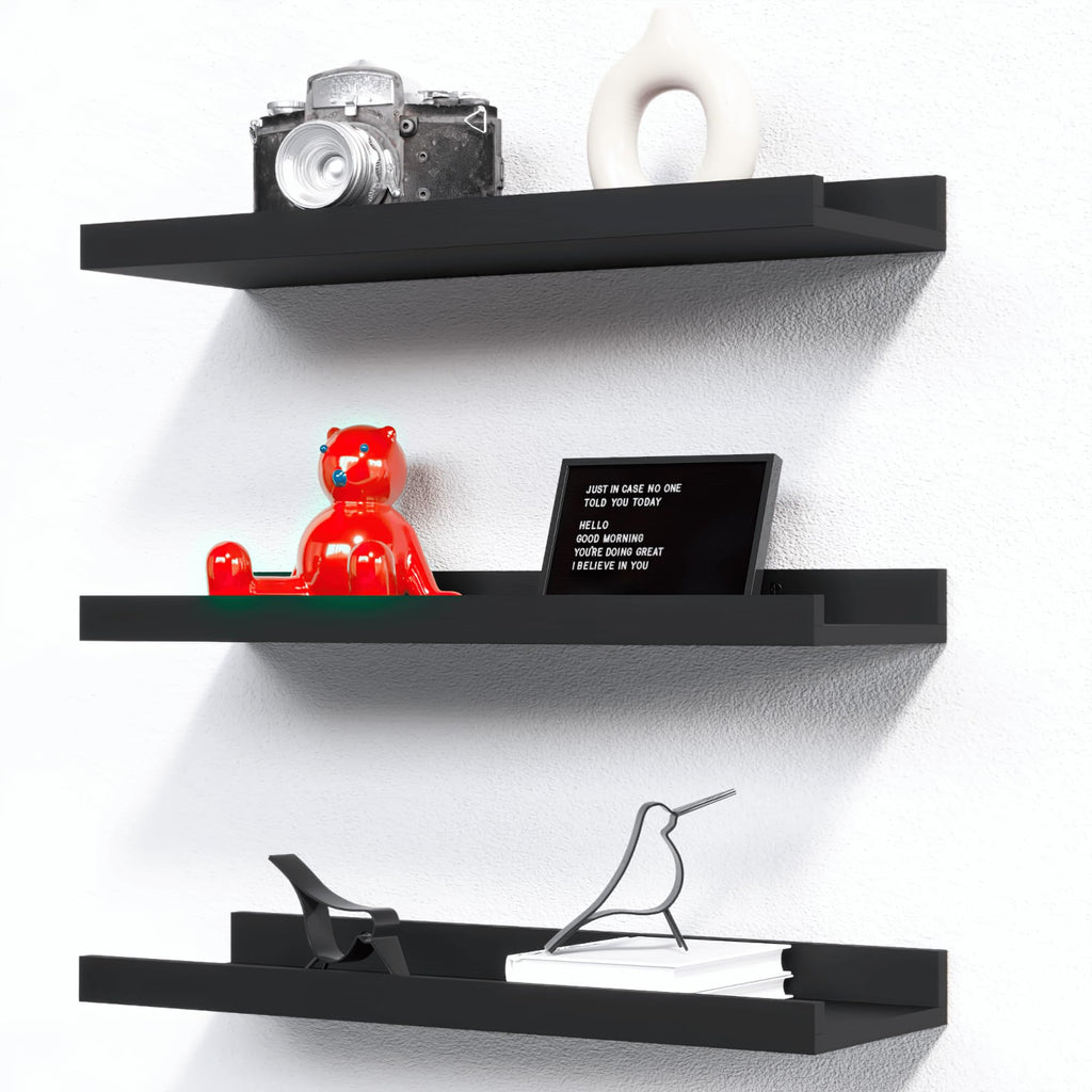 RICHER HOUSE Wandregal Schwarz, 40x13 cm, Schweberegal aus MDF Holz,3er Set