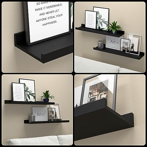 RICHER HOUSE Wandregal Schwarz, 40x13 cm, Schweberegal aus MDF Holz,3er Set