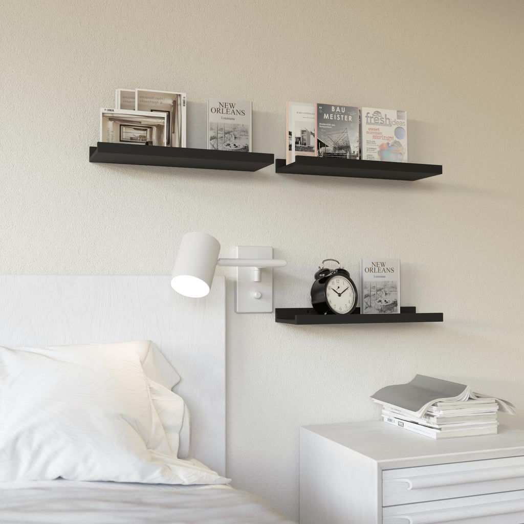 RICHER HOUSE Wandregal Schwarz, 40x13 cm, Schweberegal aus MDF Holz,3er Set