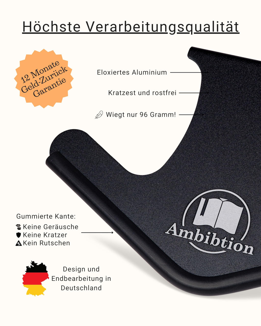 Schwenkbare Buchstütze kompatibel mit Habersack, Sartorius und Steuergesetze -richtlinien und -erlasse, Landesgesetze AMBIBTION (Schwarz) (M)