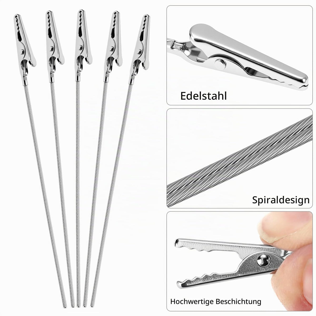 QWORK® 50 Stück Krokodilklemmen 15cm Metall Draht – Sicherer Memohalter & Fotohalter für Hochzeit, Tischdeko & Basteln